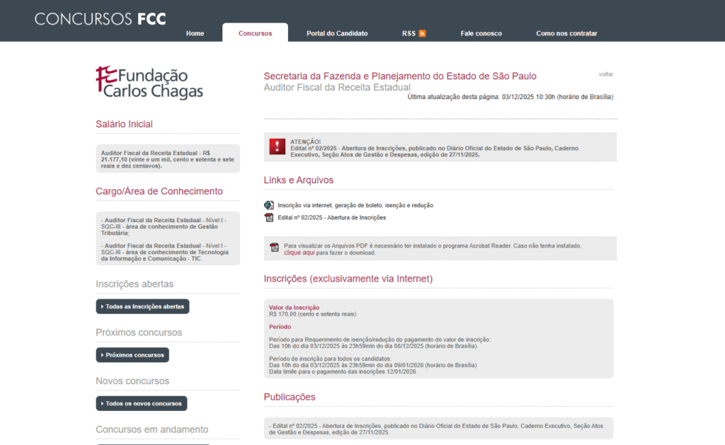 Concurso Sefaz SP está com inscrições abertas!