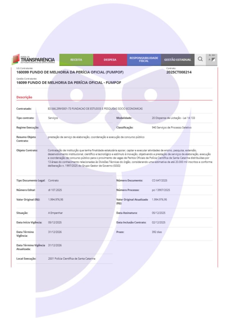 Fepese é a banca do novo concurso Polícia Científica SC