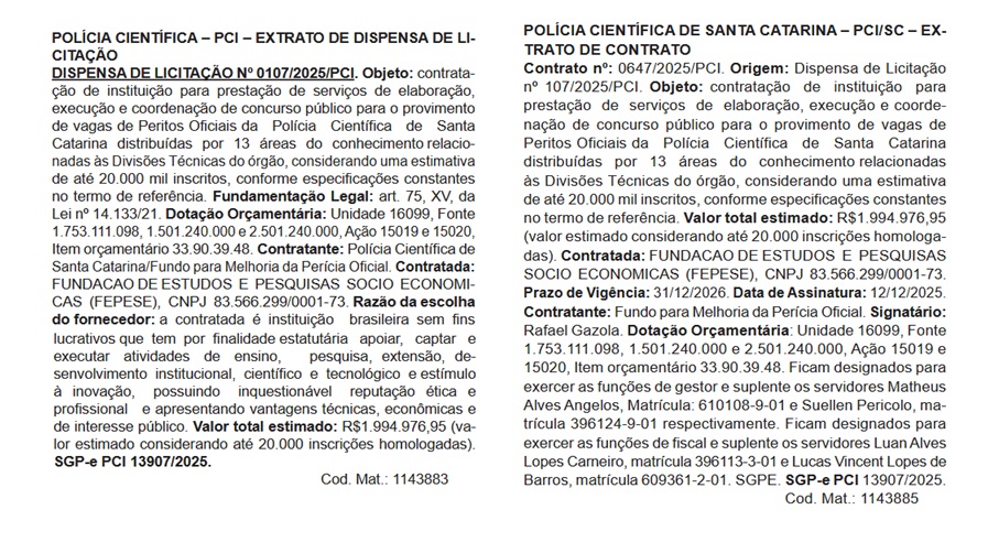 Concurso Polícia Científica SC: extratos divulgados
