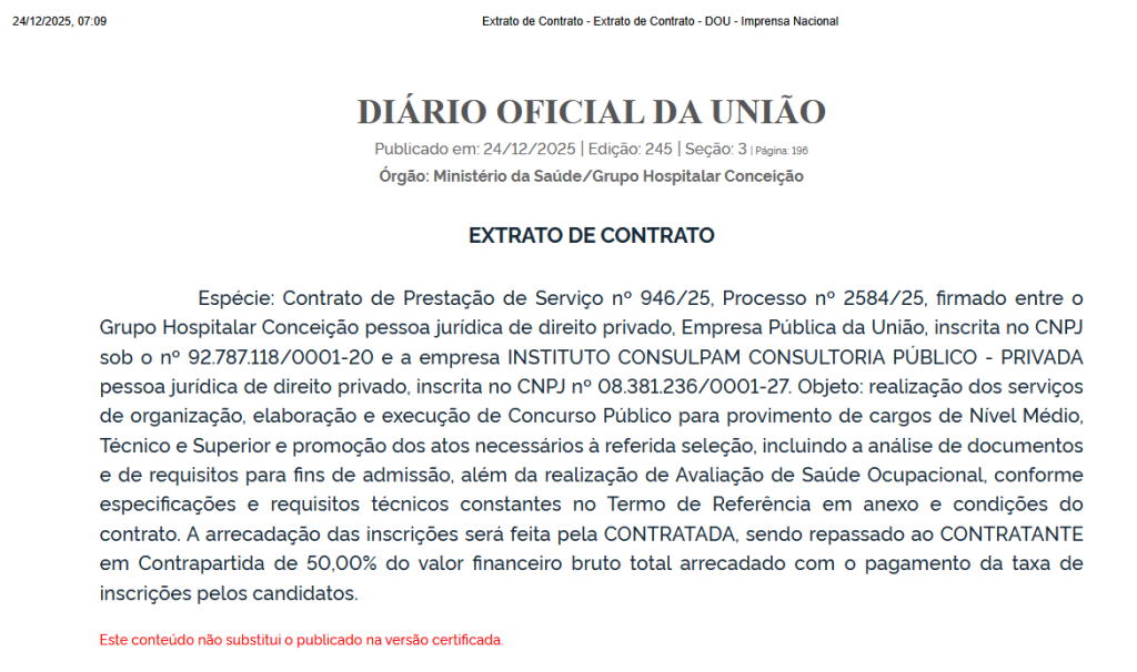 Concurso GHC: Instituto Consulpam é a banca