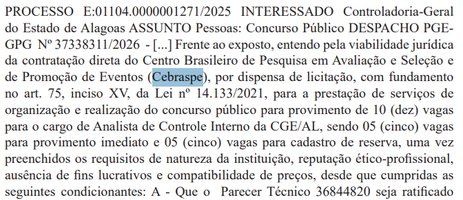 banca concurso CGE AL