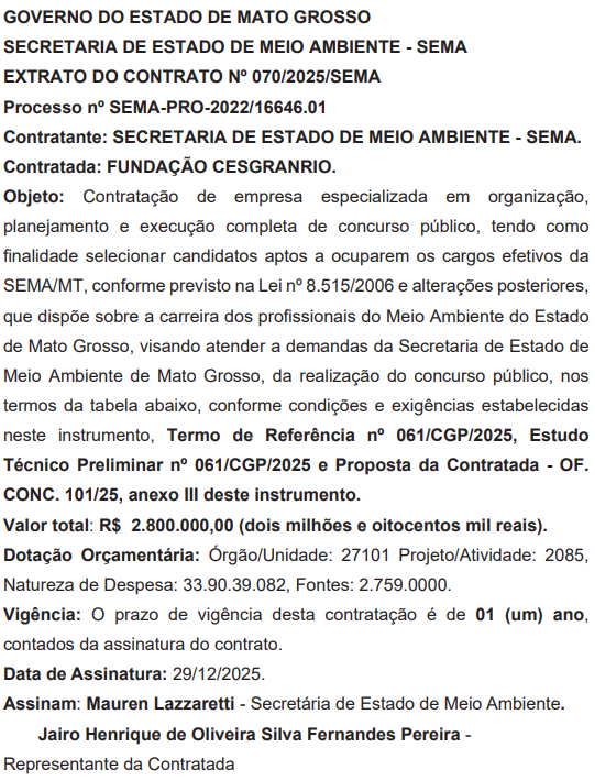 Fundação Cesgranrio é a banca do concurso Sema MT