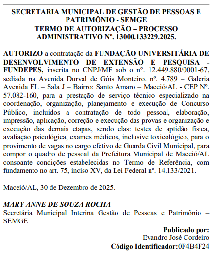FUNDEPES é a banca do concurso GCM Maceió