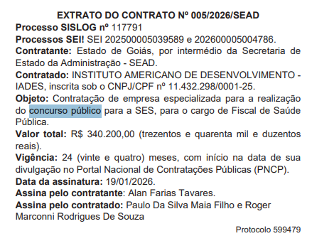 IADES é a banca do concurso SES GO