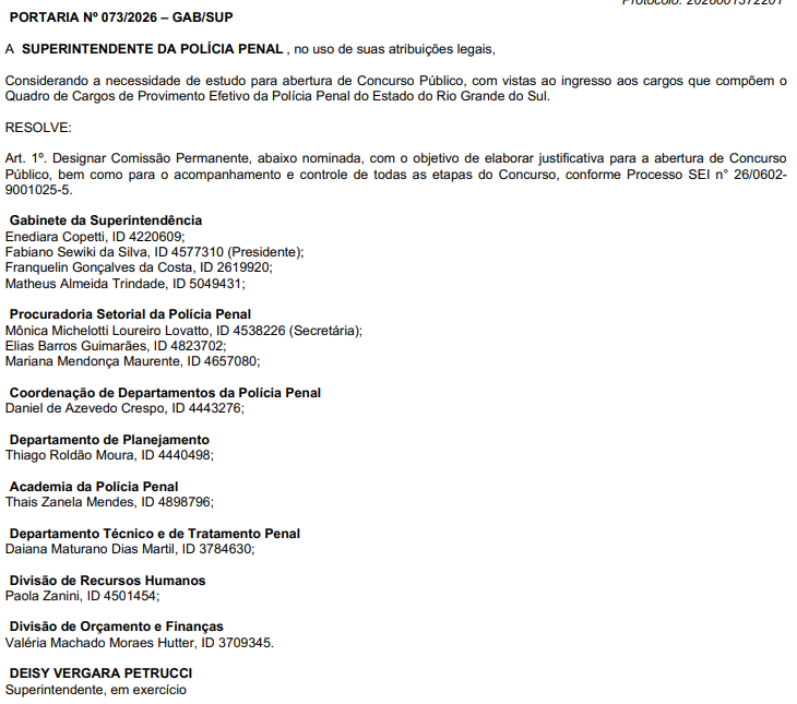 Comissão do concurso PP RS