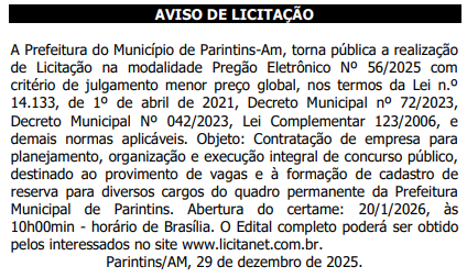 Concurso ISS Parintins AM: escolha da banca iniciada
