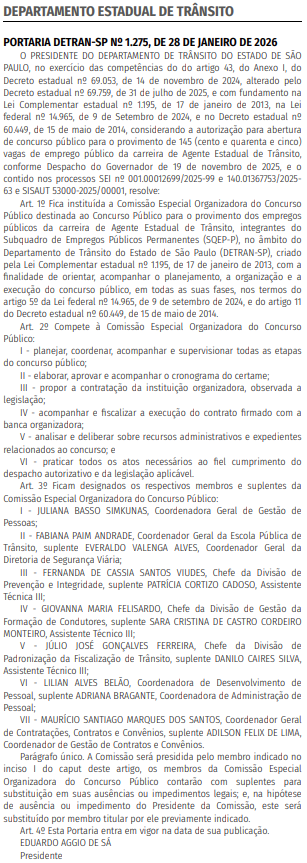 Membros do novo concurso Detran SP