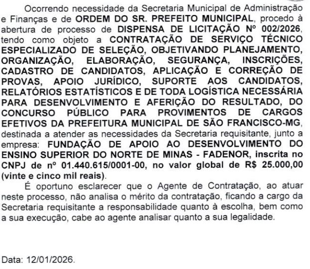 Concurso São Francisco MG: banca definida para novo edital