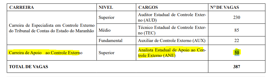 TCE MA cargo analista