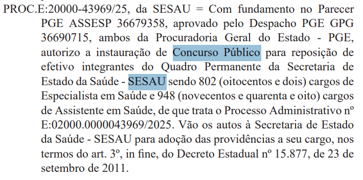 Concurso SESAU AL autorizado