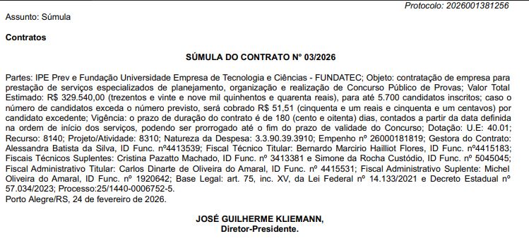 Concurso IPE Prev RS: Fundatec contratada; edital é iminente