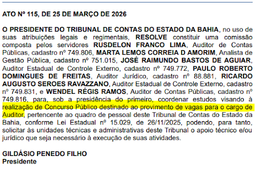 TCE BA: comissão formada