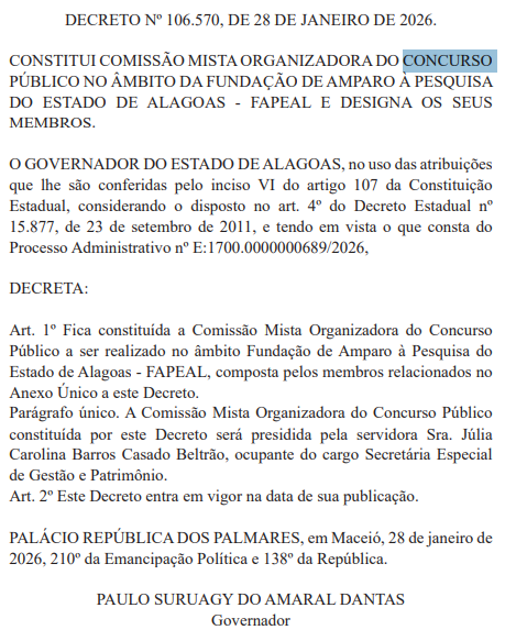 Concurso Fapeal: comissão formada! Banca iminente!