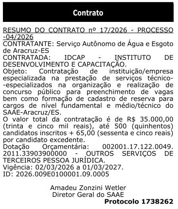 Concurso SAAE Aracruz ES: IDCAP contratado; edital iminente