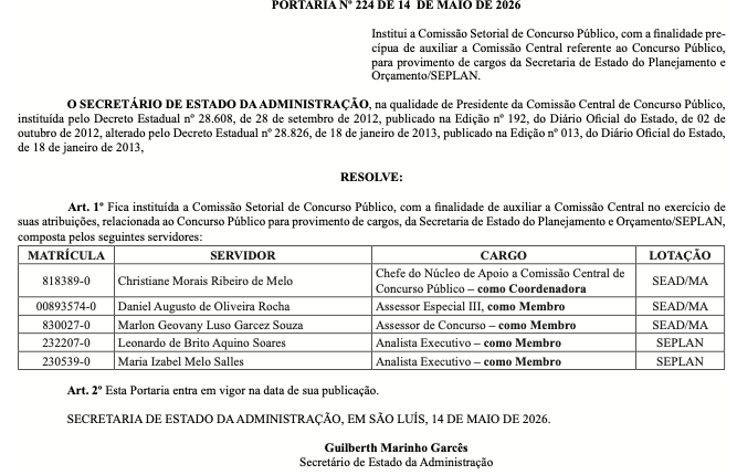 Concurso Seplan MA: comissão está formada!
