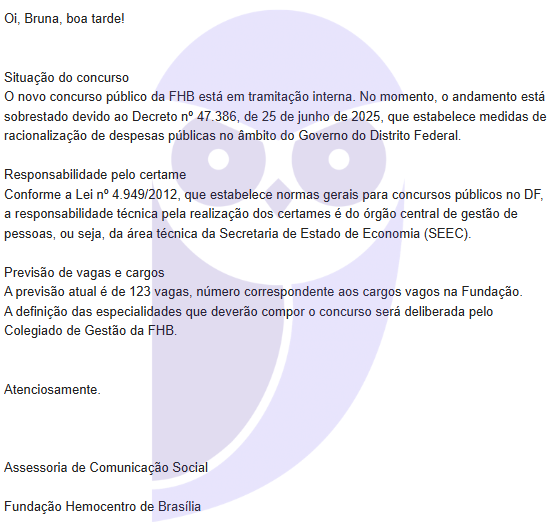 Novo concurso Hemocentro DF segue em tramitação interna