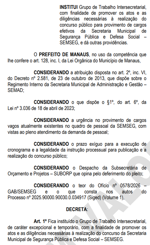 Comissão do concurso Guarda de Manaus