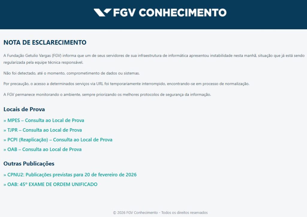 FGV: ataque hacker deixa páginas de concursos fora do ar!
