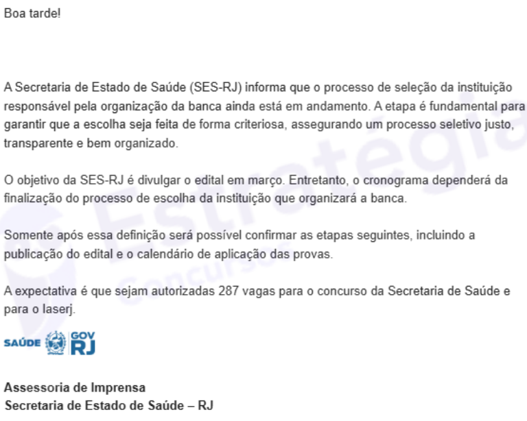 Edital do concurso SES RJ previsto em março