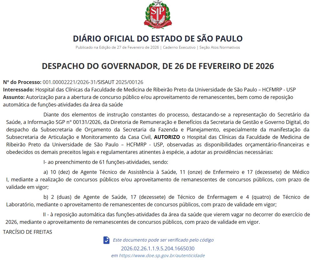 Autorização para novo concurso HCFAMEMA