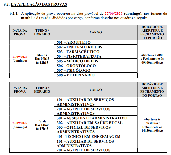 Concurso Lagoa da Prata: data das provas