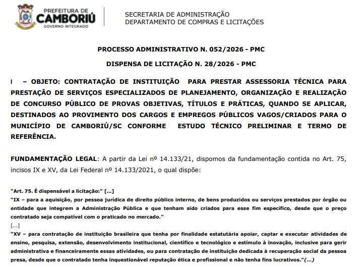 IDECAN é a banca do novo concurso SMS Camboriú
