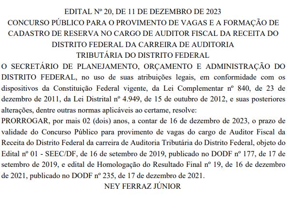 Concurso Sefaz DF 2019 vALIDADE PRORROGADA