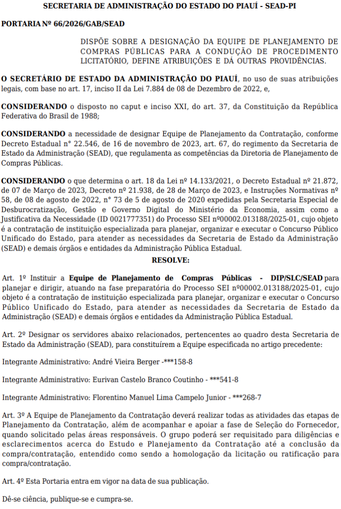 Grupo atuará na contratação da banca do concurso Detran PI