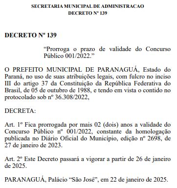 Concurso Paranaguá PR: último edital segue vigente até 2027