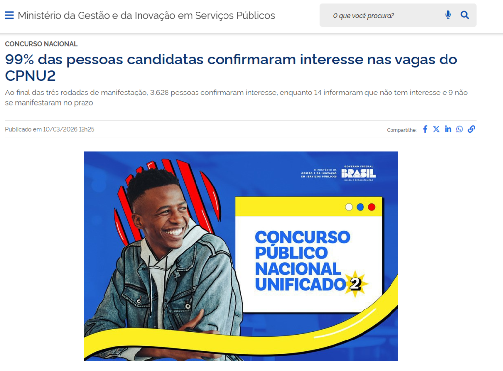 CNU: MGI confirma 99% dos candidatos com interesse em vagas