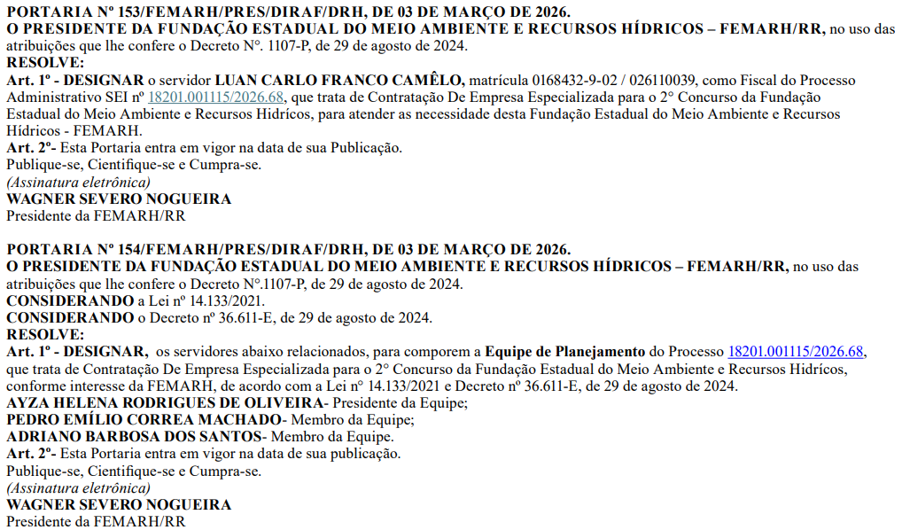 Concurso Femarh RR banca em definição; 20 vagas