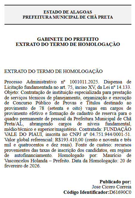 banca definida do Concurso de Chã Preta A
