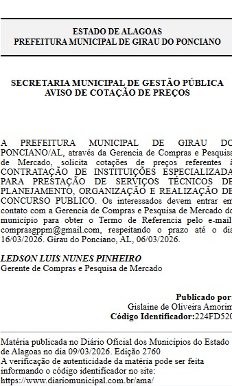 portaria que inicia a escolha da banca do concurso Girau do Ponciano