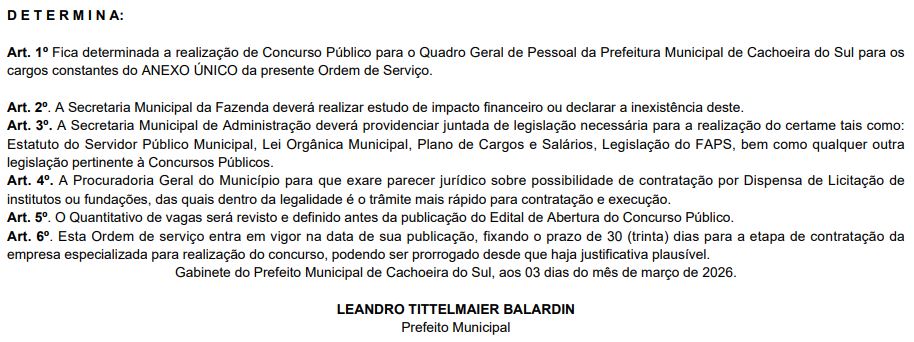 Concurso Cachoeira do Sul RS: edital autorizado; 51 vagas