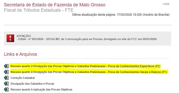 Concurso Sefaz MT: aberto prazo para recursos contra os gabaritos!