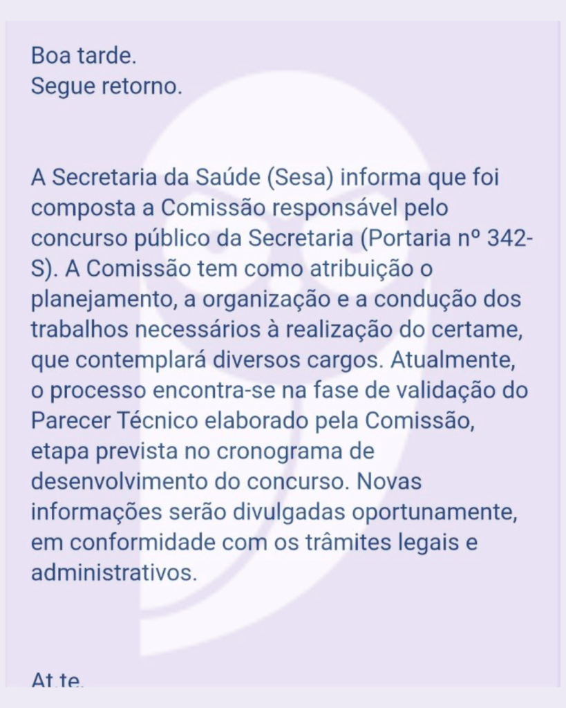 Assessoria atualiza situação atual e fase do novo concurso SESA ES