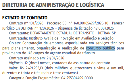 Instituto Avalia é a banca do concurso Detran SP