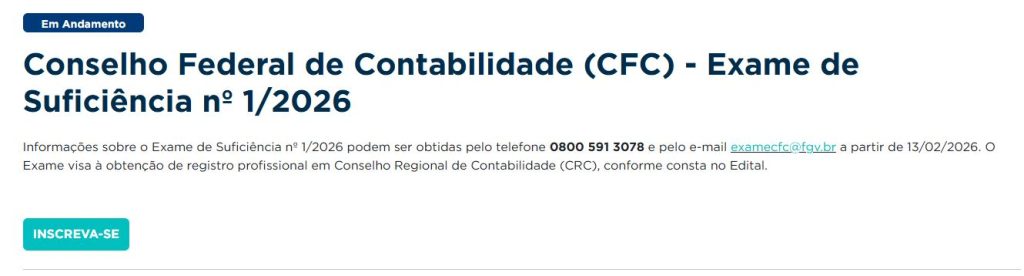 Exame CFC 2026.1: último dia de inscrição; não perca o prazo