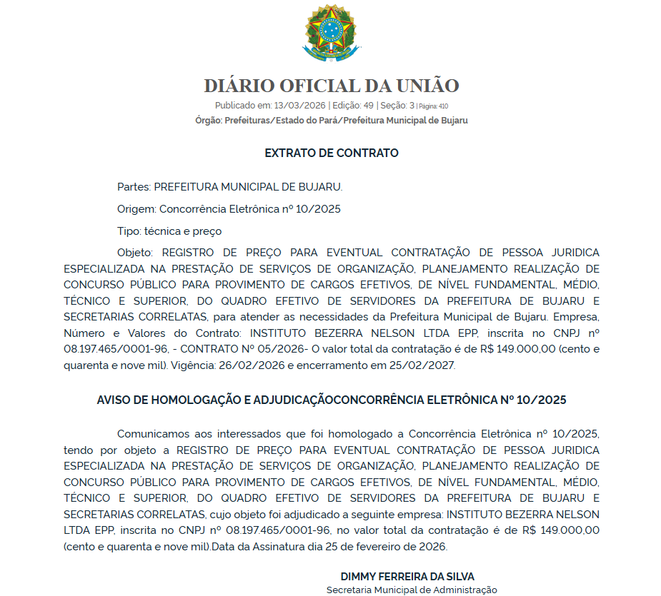 Concurso Bujaru PA: banca contratada!