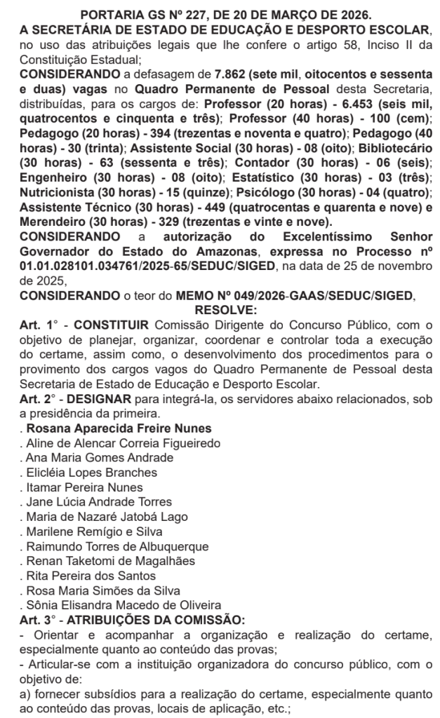 Concurso Seduc AM comissão