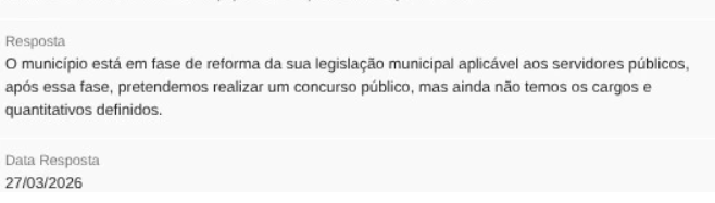 resposta da Prefeitura sobre previsão de concurso em São José do Sul