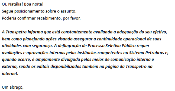 Órgão responde a possibilidade de novo edital para o concurso Transpetro.