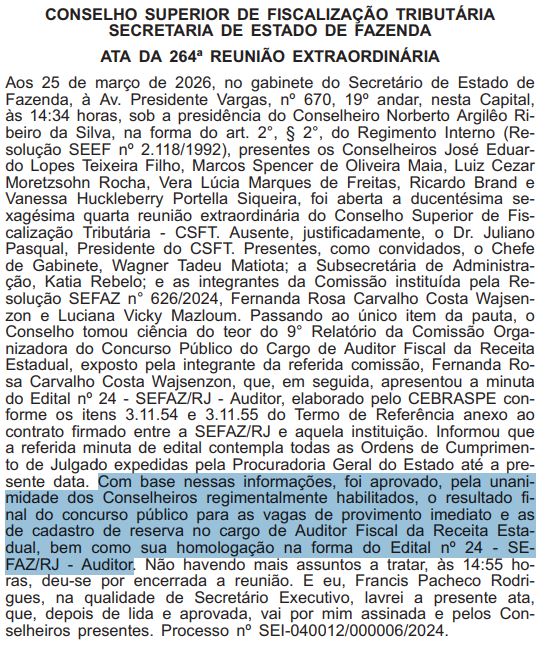 Sefaz RJ: homologação de concurso de Auditor é aprovada!