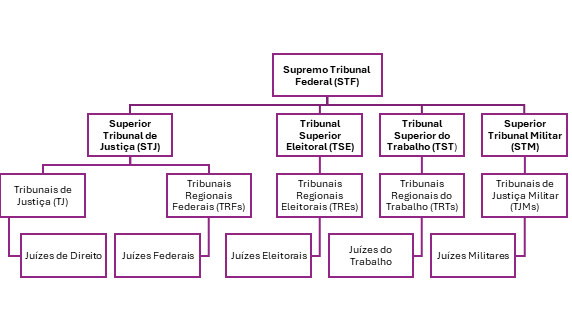 Organograma do Poder Judiciário: distribuição dos Tribunais Federais.