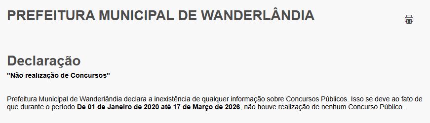Concurso Wanderlândia: declaração de não realização de concursos