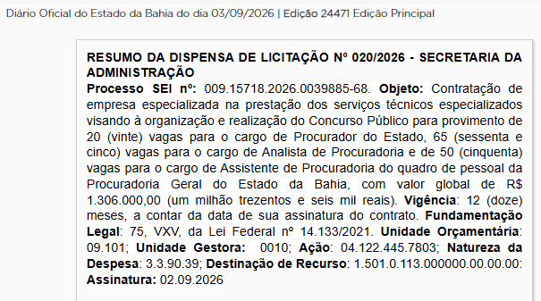 Concurso PGE BA 2026: edital me breve com 135 vagas!
