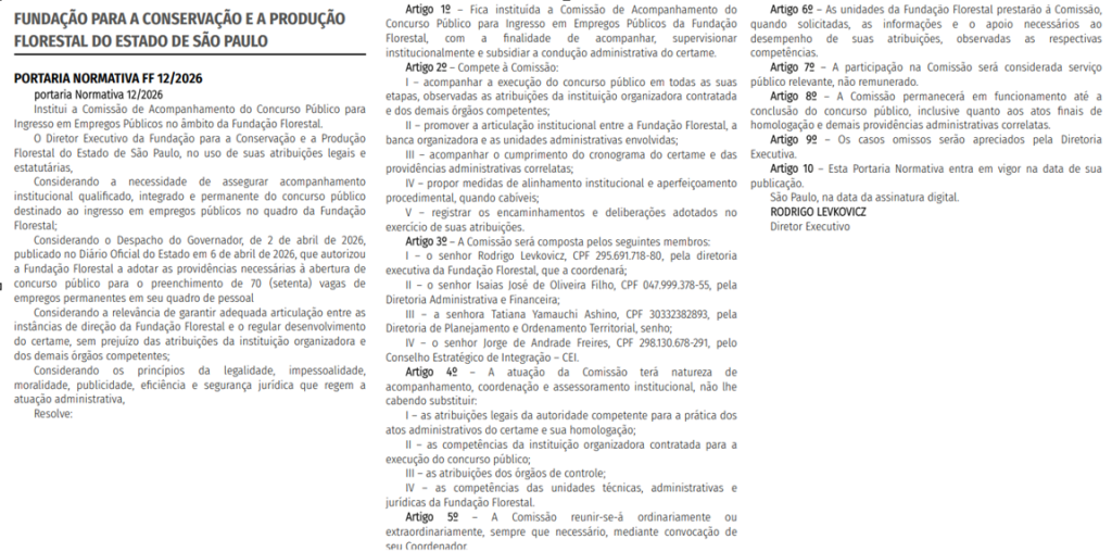 Fundação Floresta institui comissão para o concurso!