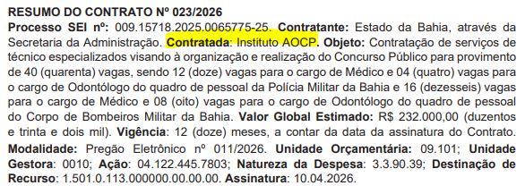 Concurso PM e CBM BA Saúde: Instituto AOCP é a banca!