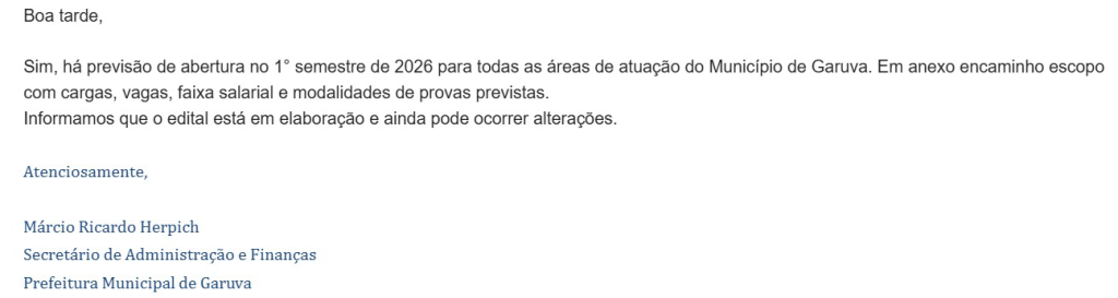 resposta da Prefeitura de GARUVA