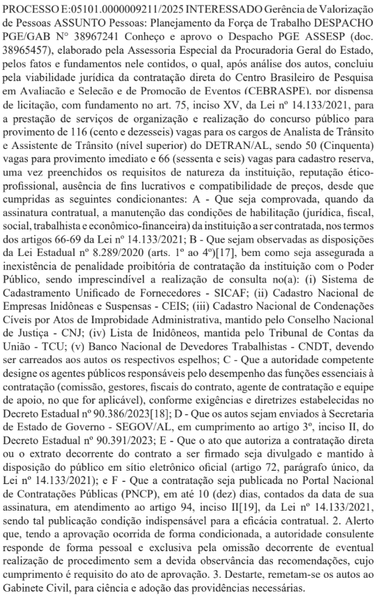 Cebraspe será a banca do novo concurso Detran AL